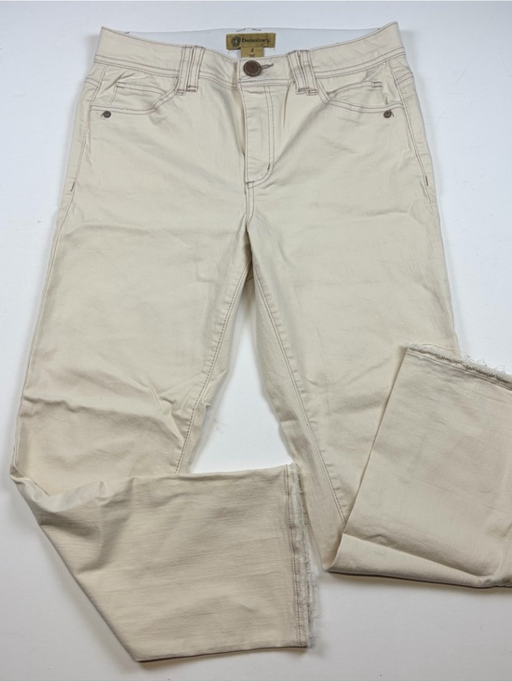 DEMOCRACY AB TECHNOLOGY IVORY RAW HEM SKINNY JEANS SIZE 8